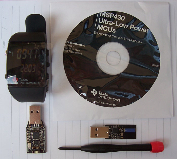 TI Wireless Watch, RF Access Point, Emulator and CD.