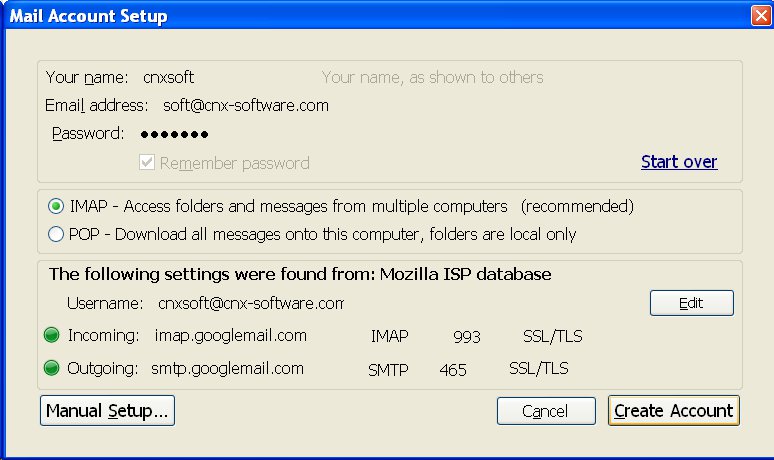 Create a new gmail account (IMAP) automatically in Thunderbird