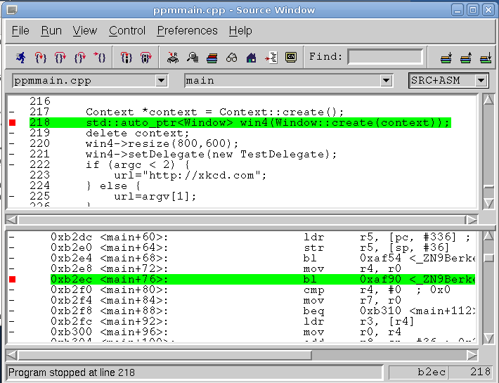 GDB Insight Source and Breakpoint.