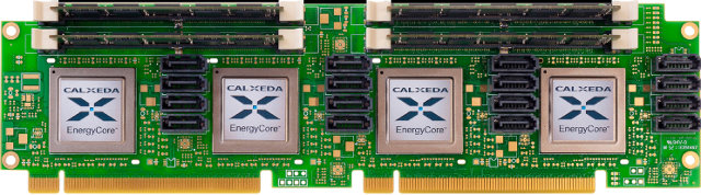 Calxeda Energycard with 4 Energycore, 16 SATA Connectors, and 4 Memory Slots