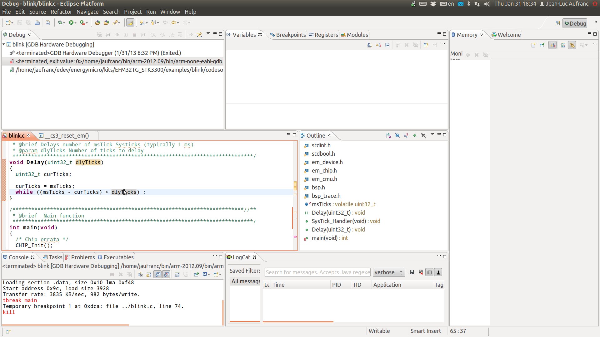 Eclipe Ubuntu Energy Micro Blink Debug