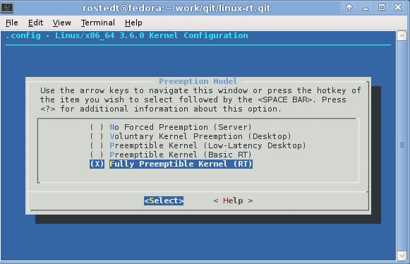 Real-Time Linux Option in Make menuconfig: "Fully Preempt Linux Kernel (RT)"