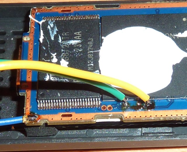 3 Wires connected to Ground (Blue), Rx (Green) and Tx (Yellow)