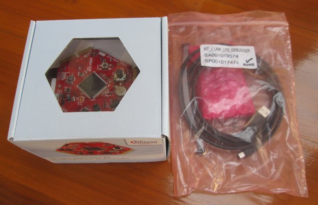 XMC4500 Hexagon Board (Left) & JLink Debugger (Right)