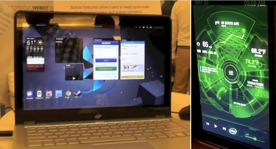 Tizen in a Laptop (Left) and an Automotive Infotainment System (Right)
