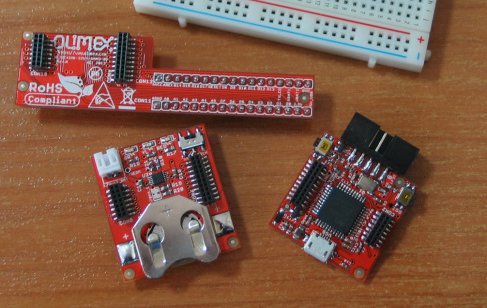 OLIMEXINO-NANO with breadboard and battery shields