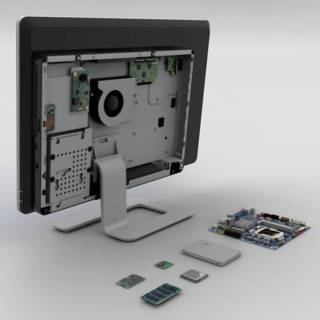 Typical All-in-One Computer Chassis with Thin mini-ITX Board and other Components