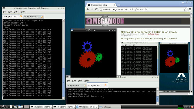 es2gears OpenGL ES demo on Rockchip RK3188 