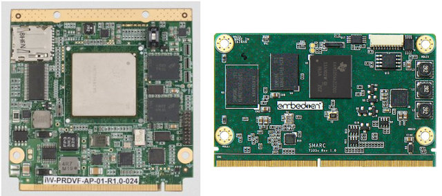 Qseven (Right) and SMARC (Left) Systems-on-Module - Roughly to scale