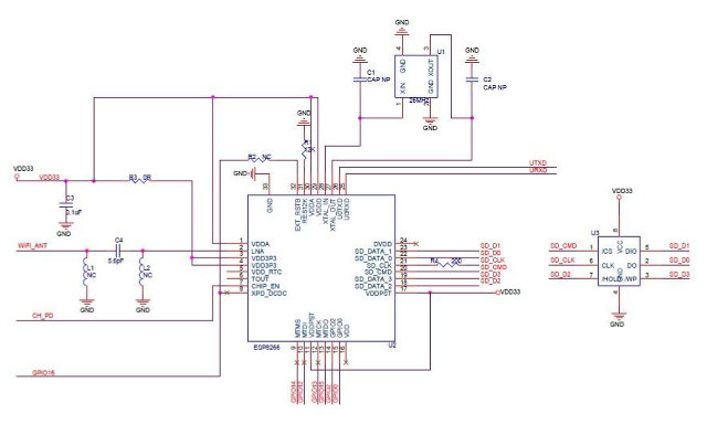 Schematics with ESP8622 Wi-Fi SoC 