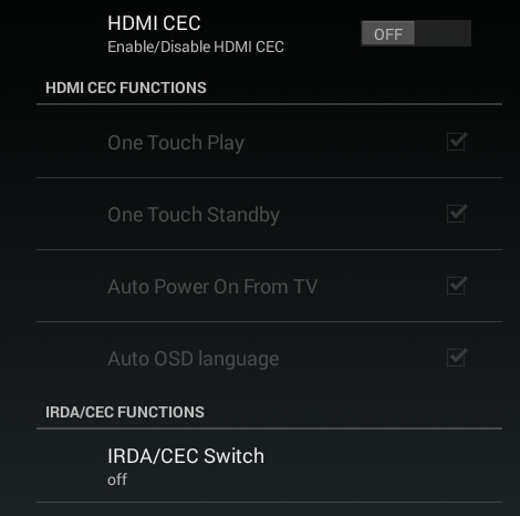 HDMI CEC Options