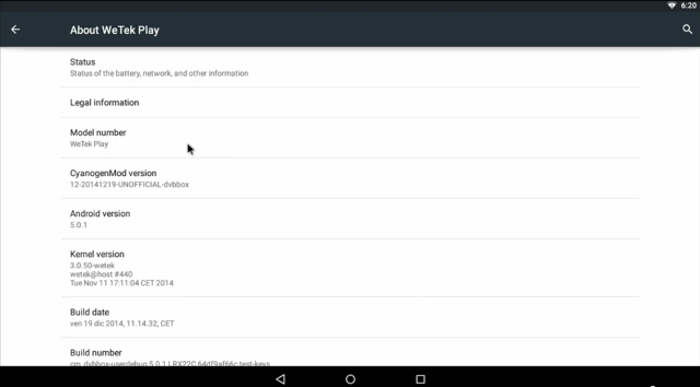 Android 5.0 on WeTek Play (Click to Enlarge)