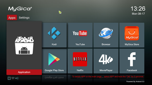 "Mygica Android 5.0" Launcher (Click for Original Size)