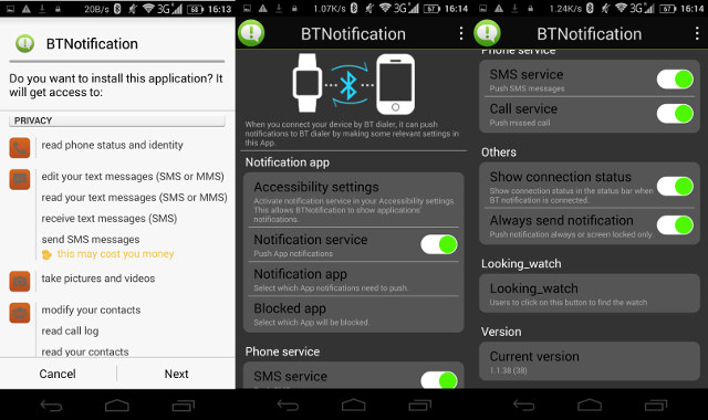BT Notification Permissions and App Settings (Click to Enlarge)