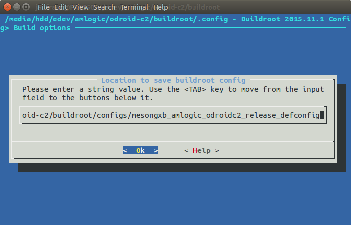 Buildroot menuconfig with ODROID-C2 config file