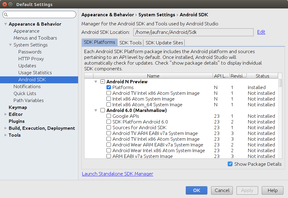 Android N Preview in Android Studio 2.1 (Click to Enlarge)