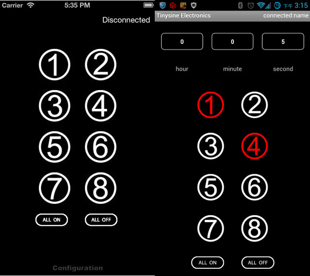 TinySine App for iOS (left) and Android (right)