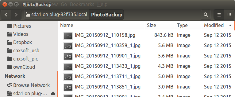 PhotoBackup directory accessed using SAMBA