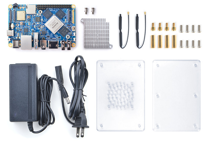 NanoPC-T4 heatsink, case, and power supply