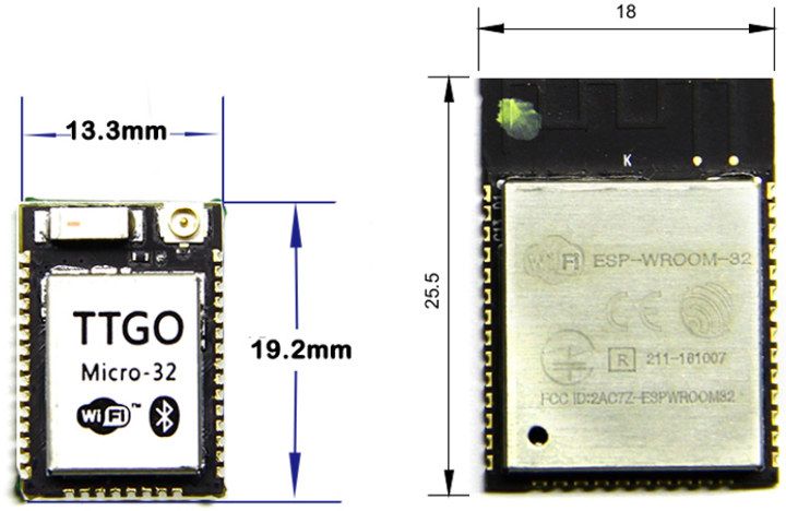 ESP32 CanSee dongle pour CanZE TTGO-Micro-32-vs-ESP32-WROOM-32