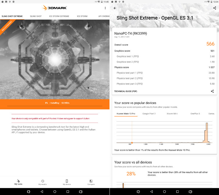 NanoPC-T4 3DMark Sling Shot Extreme OpenGL ES 3.1