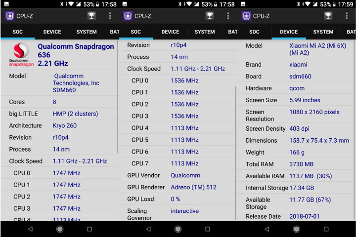 Xiaomi Mi A2 CPU-Z