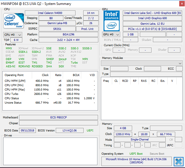 Intel N4000 HWiNFO64 LIVA Q2