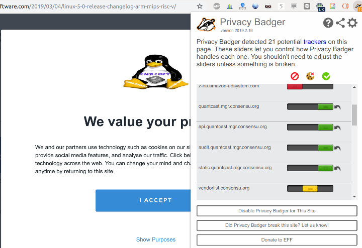 Privacy Badger QuantCast GDPR Compliance