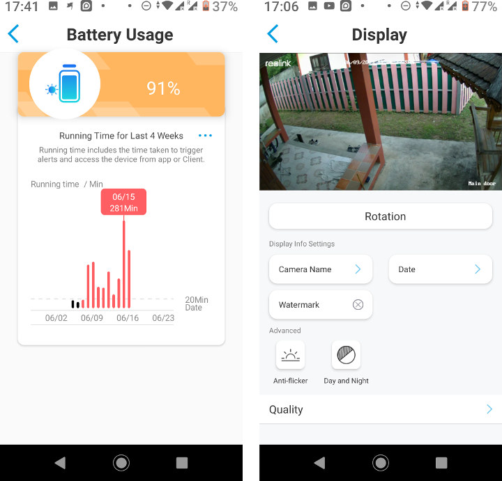 Reolink Battery Usage Display