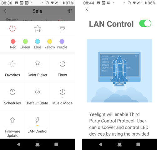 Yeelight Android App Options