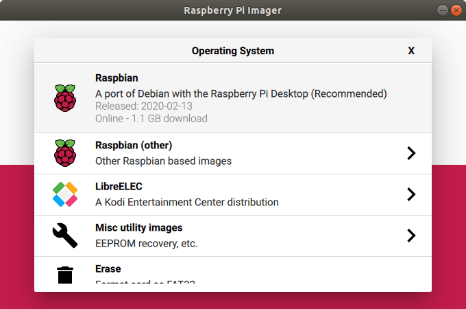 Raspberry Pi Imager OS Selection