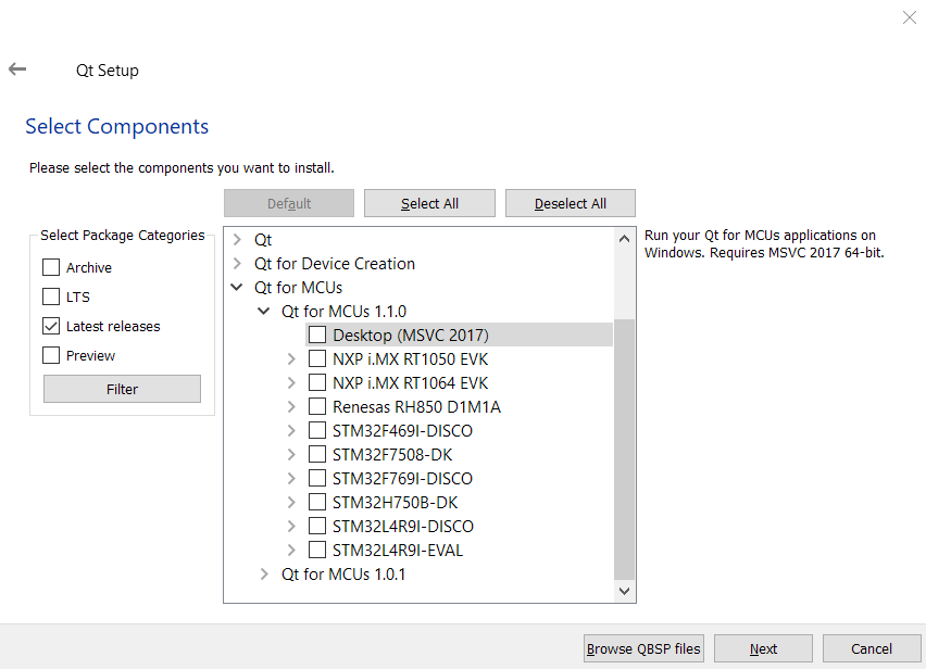 Qt for MCUs 1.1 Installer