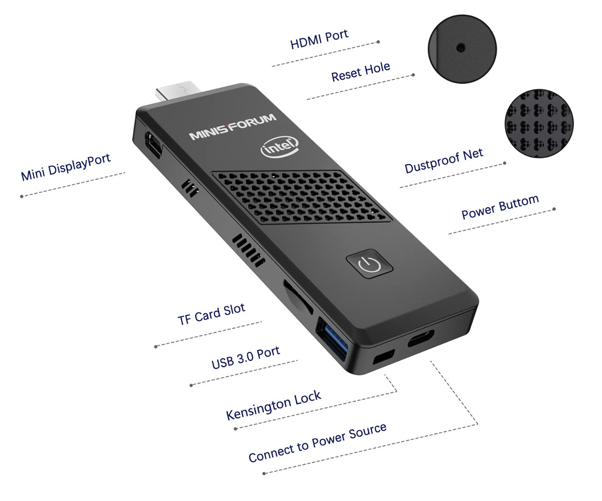 MINISFORUM S40 Gemini Lake PC Stick HDMI miniDP