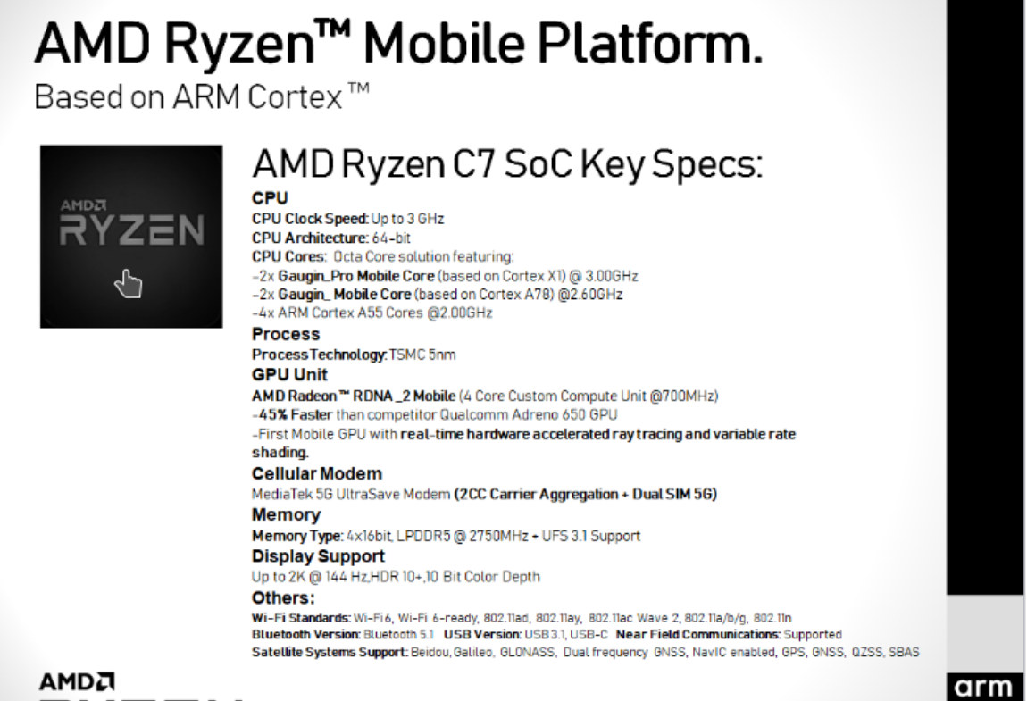 AMD Ryzen-C7 Arm Cortex-X1 A78