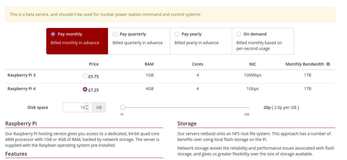 Raspberry Pi 4 Hosting Service