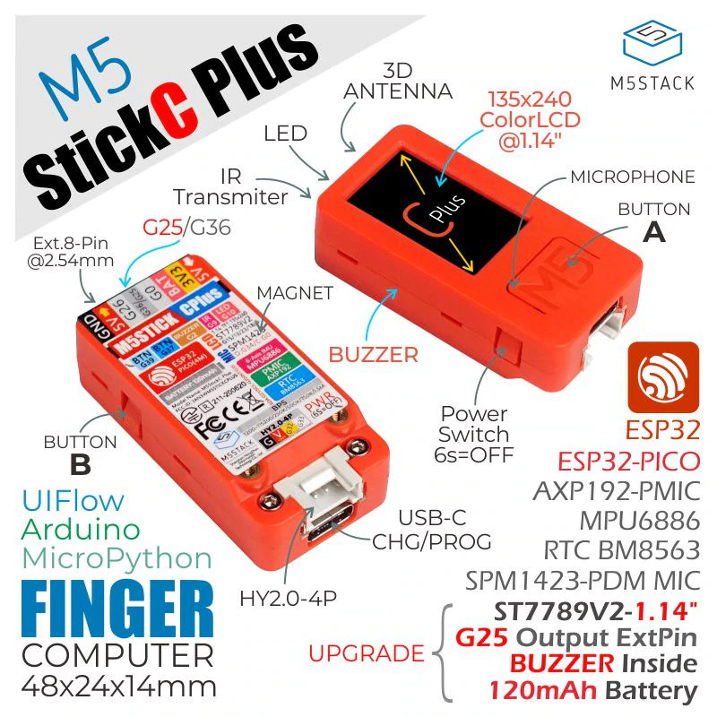 M5stack M5STICKC PLUS ESP32-PICO-D4 module User Manual