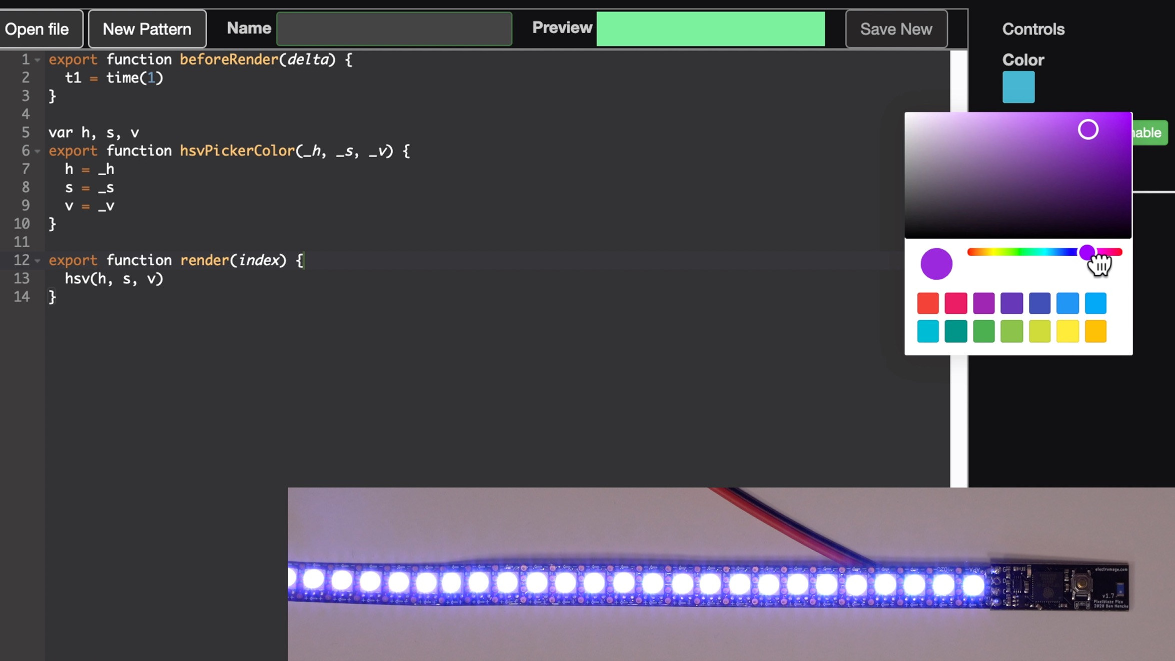 PixelBlaze v3 live coding web interface
