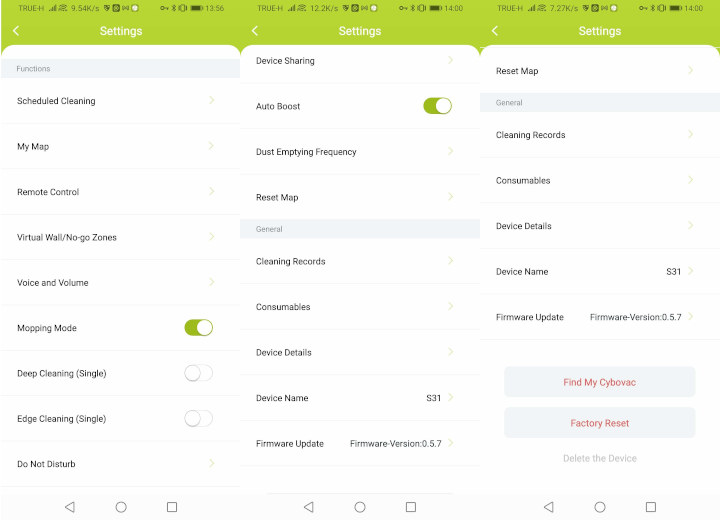 Kyvol Android App Settings