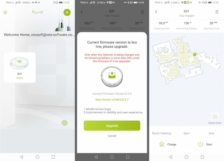Kyvol S31 smart vacuum cleaner firmware update