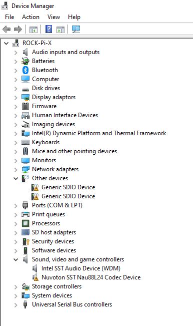 Rock Pi X 128gb faltan controladores de Windows