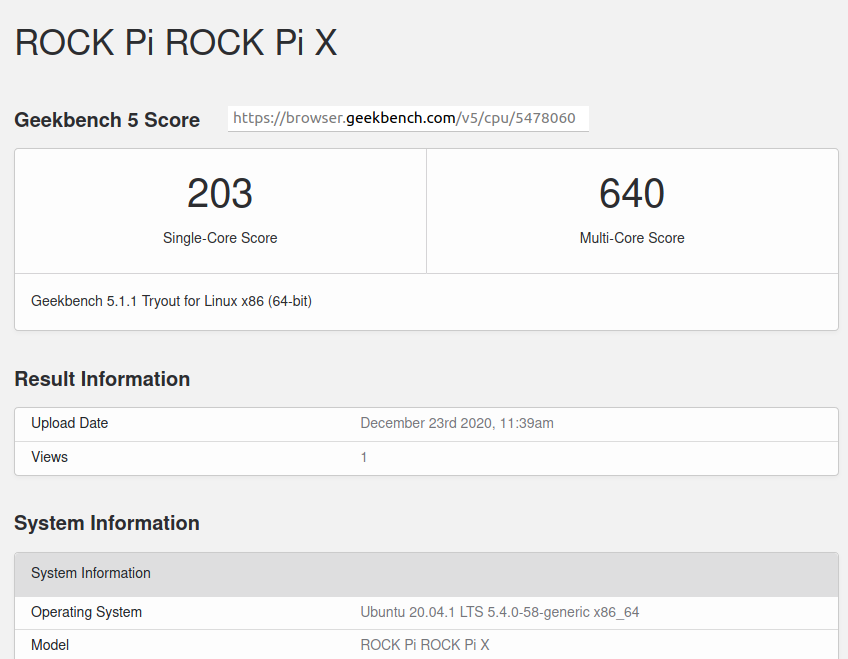  Rock Pi X ubuntu geekbench 5 cpu 