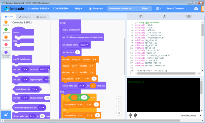 Intrusion scanner-visual programming Arduino C code