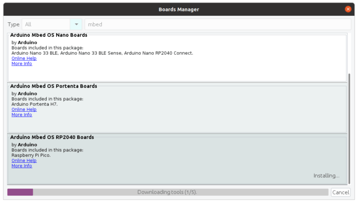 Arduino mBed OS RP2040 boards