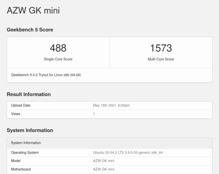 AZW GK mini Geekbench 5