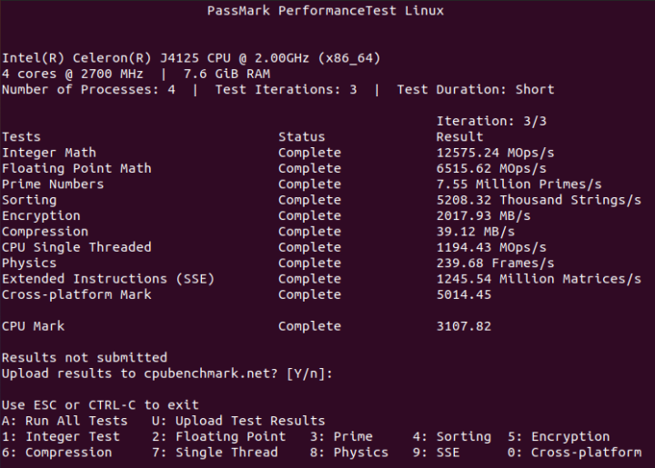 Celeron J4125 ubuntu cpu passmark