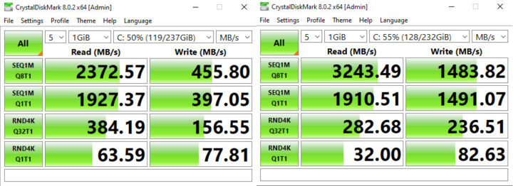 CrystalDiskMark Netac vs Samsung EVO NVMe SSD