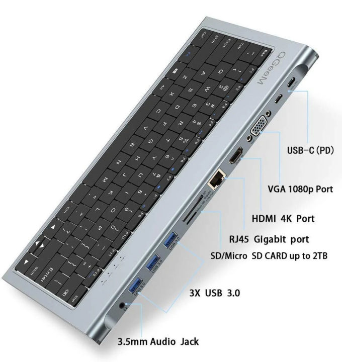 Teclado USB-C dock con 11 puertos