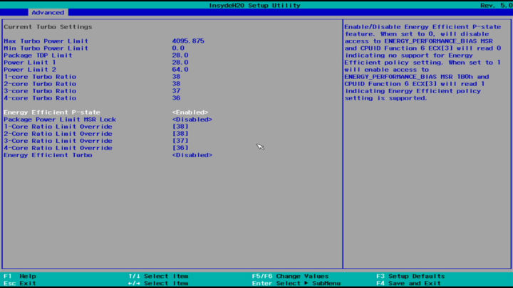 NucBox2 BIOS Advanced Power Limits