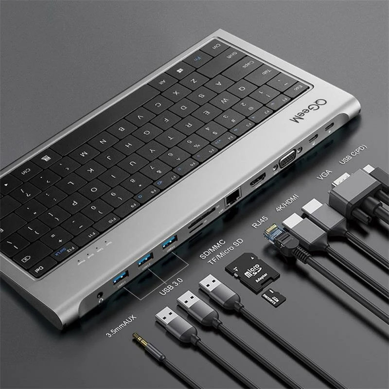 USB-C Dock con teclado, 11 puertos de toma de audio a VGA - CNX Software - Noticias de Embebidos