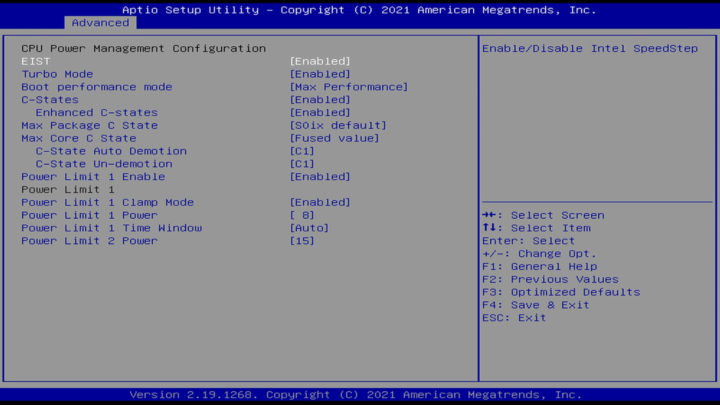 configuración de límite de potencia de BIOS